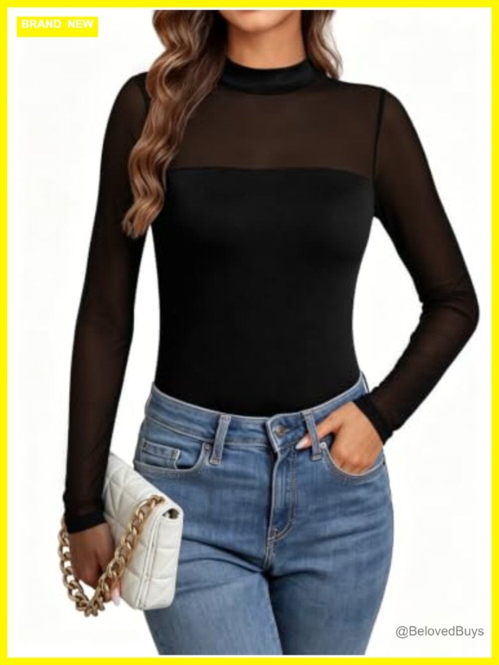 Womens Mesh Sheer Long Sleeve Mock Neck Fitted Going Out Top